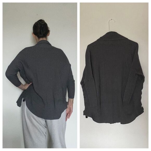 ZARA Cardigan Ribbed Drop Shoulder Sweater Gray Athleisure Medium Slouchy - Picture 5 of 7